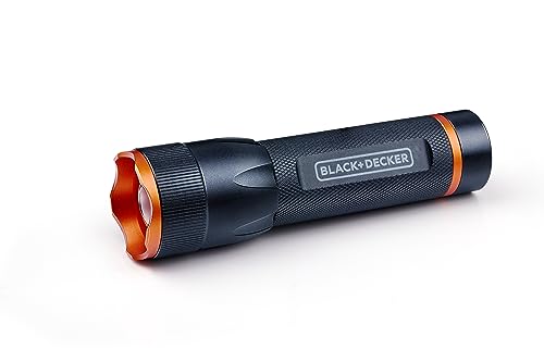 Black+Decker LED Taschenlampe 400 Lumen - 10W - 200M Reichweite - 3 Lichtmodi: Hoch, Niedrig, Pulsierend - Schwarz/Orange