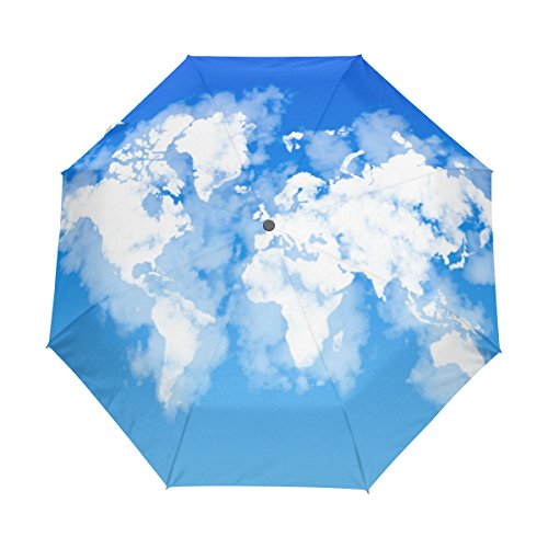 ALAZA Weltkarte geformte Wolken Reise Auto Open/Close Regenschirm mit Anti-UV-windundurchlässigen Leicht