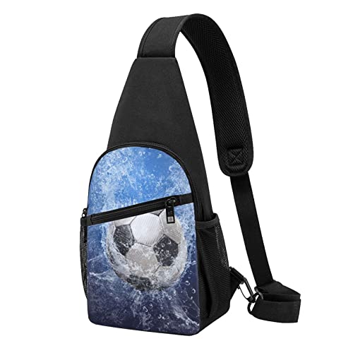 Brusttasche mit Fußball-Motiv, bedruckt, für Reisen, Wandern, Tagesrucksack, Schwarz , Einheitsgröße