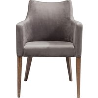 KARE Design Armlehnstuhl Mode Velvet Grey 82470, Stuhl mit Samt Bezug, Polsterstuhl Grau, Füße Buche massiv, Nussbaum lackiert