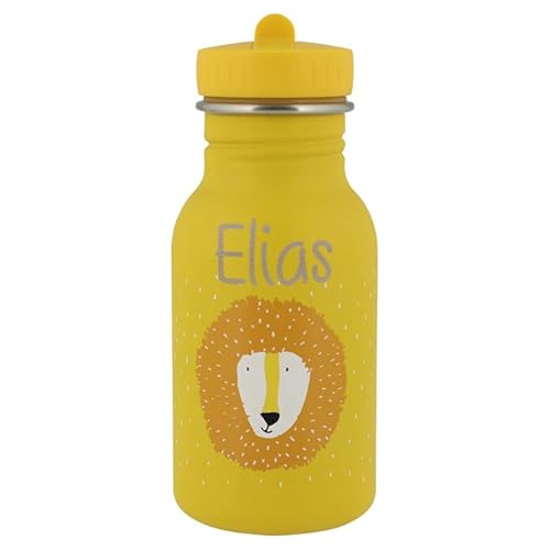 Personalisierte Trinkflasche aus Edelstahl von Trixie Baby Gravur des Namens (350 ml, Löwe)