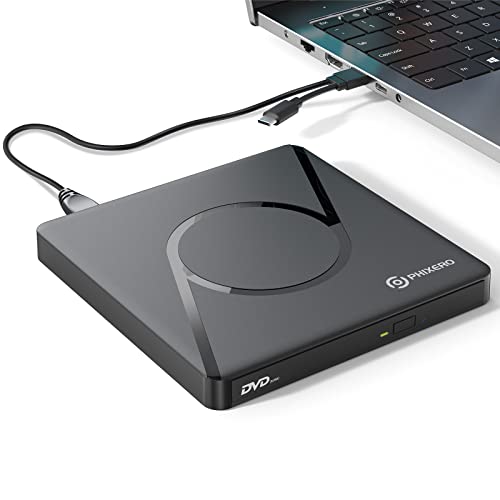 PHIXERO Externes CD DVD Laufwerk, USB 3.0 Type C DVD Player, tragbares CD DVD +/-RW Laufwerk für Laptop oder Desktop, kompatibel mit Windows XP/7/8/10, Mac OS, Linux