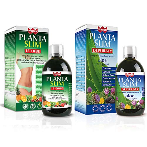 Winter - Slim-Planke - Reinigungspaket und Schlankheitspaket - 1 Pflanze Slim 12 Kräuter - 500 ml + 1 Planta Slim Reinigung - 500 ml - Gewichtskontrolle, Drainieren - Gratis Kräutertee