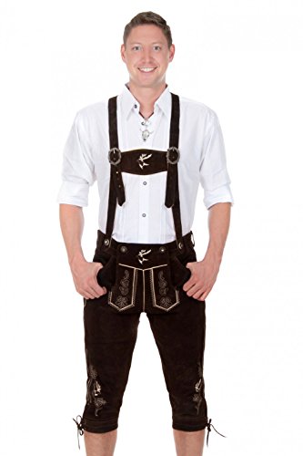 Herren Trachten Kniebund Lederhose Hirsch Dunkelbraun aus feinstem Rindsveloursleder Gr. 44-68