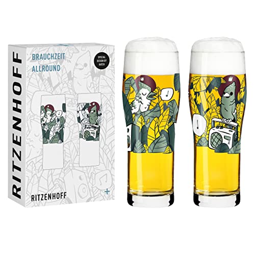 Ritzenhoff 3781003 Trinkglas universal 600 ml – Serie Brauchzeit Nr. 3 – 2 Stk. mit abgestimmtem Motiv – Made in Germany