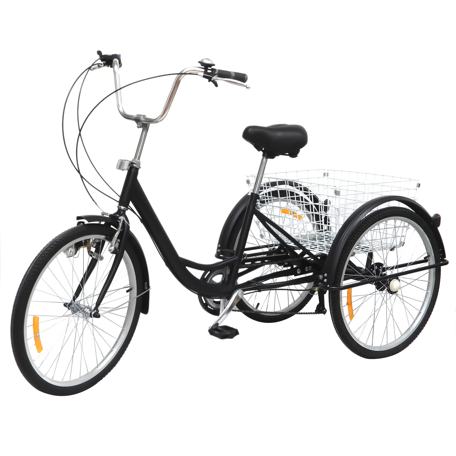 Ethedeal 24" Dreirad für Erwachsene mit Einkaufskorb, 6 Geschwindigkeit 3 Rad Fahrrad Senioren Dreirad Cruise Bike, Comfort Fahrrad für Outdoor Sports Shopping (Schwarz)