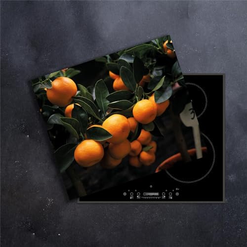 DAMU | Ceranfeldabdeckung 1 Teilig 60x52 cm Herdabdeckplatten Küche orange Obst Elektroherd Induktion Herdschutz Spritzschutz Glasplatte Schneidebrett