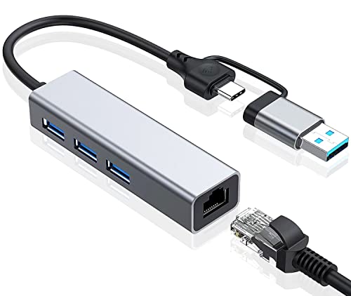 USB auf Ethernet Adapter, VIENON USB 3.0 Hub mit 1 Gigabit RJ45 Ethernet Port Netzwerk USB Netzwerk Adapter mit USB C Adapter für Laptop