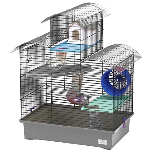 decorwelt Hamsterkäfige Grau Außenmaße 54x38x64,5 Nagerkäfig Hamster Plastik Kleintier Käfig mit Zubehör