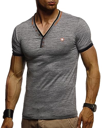 Leif Nelson Herren T-Shirt V-Ausschnitt Sweatshirt Longsleeve Basic Shirt Hoodie Slim Fit LN-1330; Größe XXL, Anthrazit