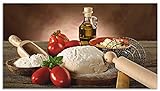 ARTland Spritzschutz Küche aus Alu für Herd Spüle 100x55 cm (BxH) Küchenrückwand mit Motiv Essen Lebensmittel Italien Pizza Tomaten Teig Mediterran T5UZ