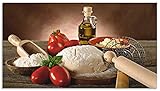 ARTland Spritzschutz Küche aus Alu für Herd Spüle 100x55 cm (BxH) Küchenrückwand mit Motiv Essen Lebensmittel Italien Pizza Tomaten Teig Mediterran T5UZ