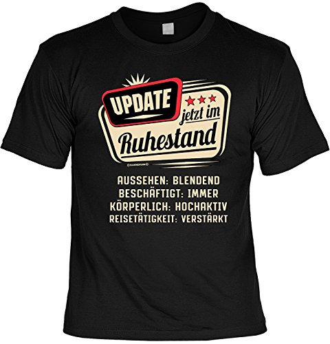 Herren Geburtstag T-Shirt - Update jetzt im Ruhestand - lustige Shirts für Männer schwarz Geschenk-Set Bedruckt mit Urkunde