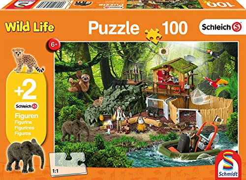 Schmidt Spiele 56238 Forschungsstation Croco, 100 Teile Kinderpuzzle mit Schleich Figur