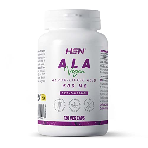 HSN - Alpha-Liponsäure | ALA 500 mg | 4 Monatsvorrat | Antioxidans + erhöht den Glutathionspiegel + Anti-Aging | Vegan, glutenfrei, laktosefrei, 120 pflanzliche Kapseln