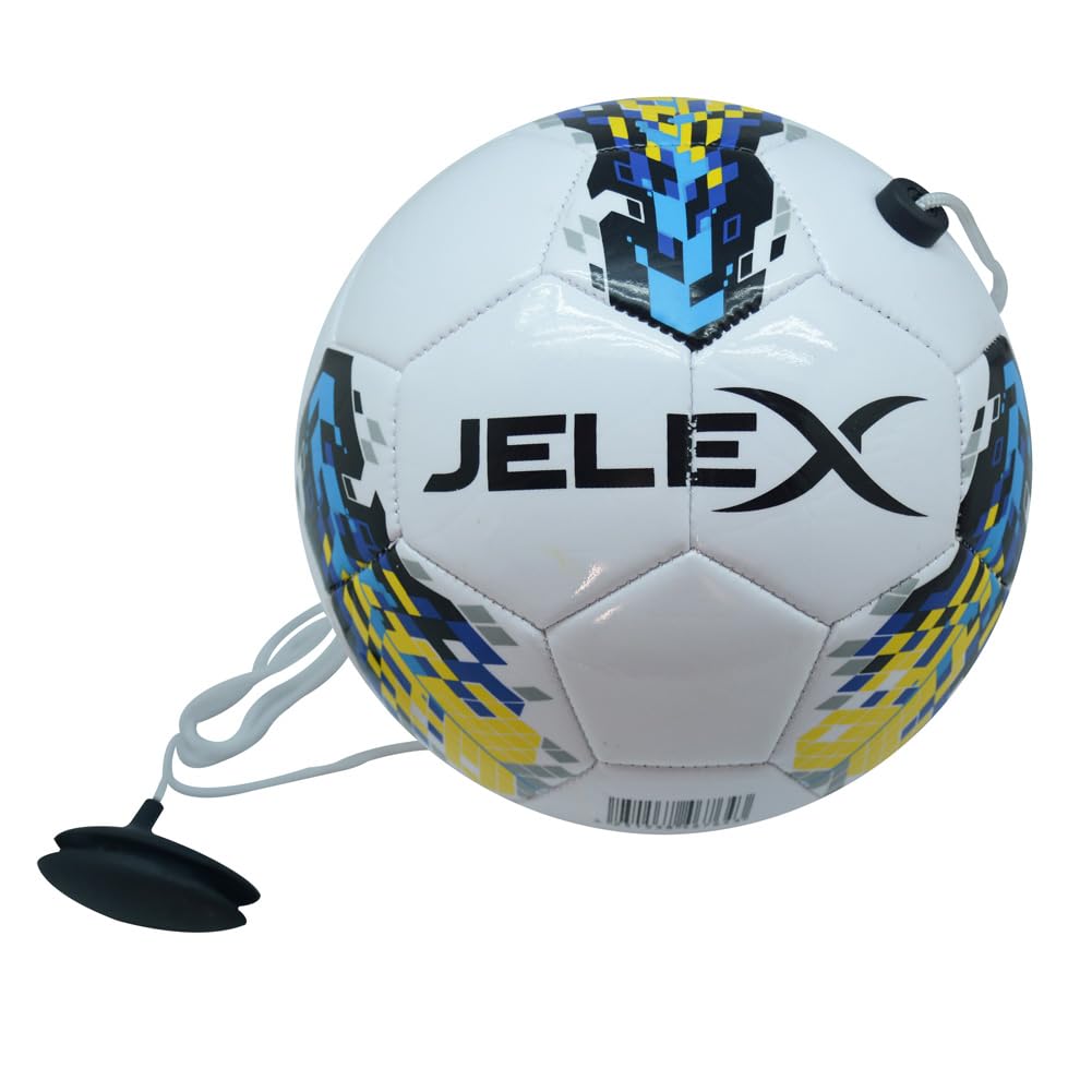 JELEX Train Pendel Technikball Gr. 5 Trainingsfußball Kick Solo Fußballtrainer, Wurftrainer, Trainingshilfe für Groß und Klein (Weiß)