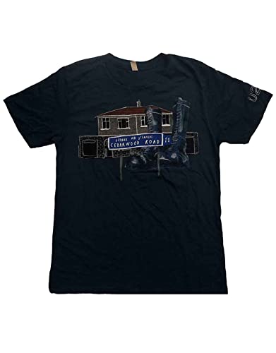 U2 T Shirt Cedar Wood Road Band Logo Nue offiziell Herren Denim Blau L