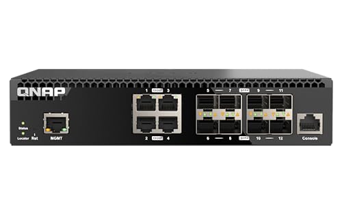 QNAP 12-Port Half-Width Rackmount 10GbE Managed Network Switch (QSW-M3212R-8S4T-US) Layer 2, Web Management