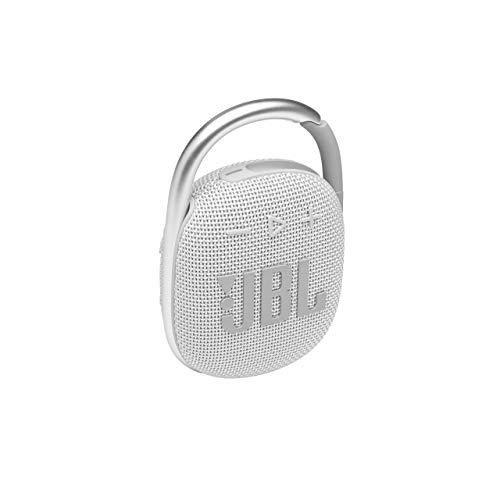 JBL CLIP 4 Bluetooth Lautsprecher in Weiß – Wasserdichte, tragbare Musikbox mit praktischem Karabiner – Bis zu 10 Stunden kabelloses Musik Streaming