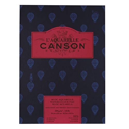 Canson Heritage Watercolour Pad - 12 Sheets - 300gsm - 10" x 14" (26 x 36cm) - HOT PRESS