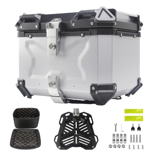 NUACOS Topcase Motorrad, Topcase für Roller, Aluminium Motorradkoffer mit Sicherheitsschloss, Wasserdicht Reisekoffer für Roller Motorrad Scooter Mofa, Universal Motorrad Zubehör (Silver,100L)