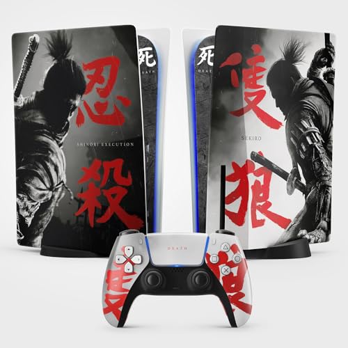 PS5 Samurai Sticker, Aufkleber für Playstation 5r, Konsole und Controller, Standard Edition Disc, Shinobi Skin (1 Controller)