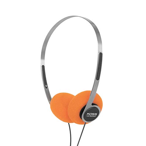 Koss x Retrospekt P/21 Retro On-Ear-Kopfhörer, Retro Orange Foam, verstellbares Kopfband, verkabelter 3,5mm Stecker, Orange Schwarz und Silber