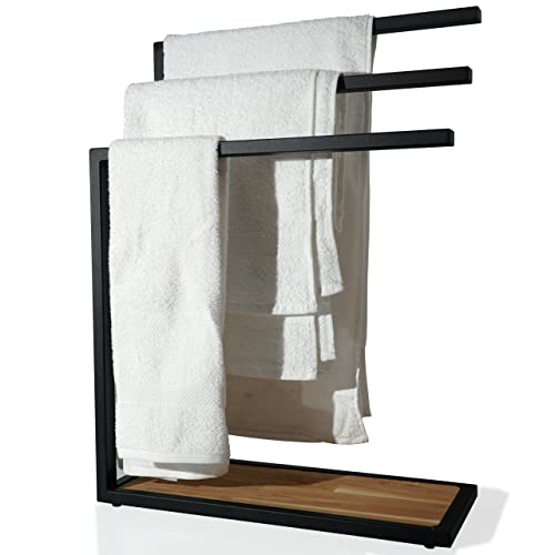 Handtuchhalter schwarz stehend Holz Eiche LOFT-Stil 23x55x85cm