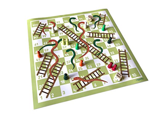 Spieltz Schlangen und Leitern Brettspiel / Leiterspiel, abwaschbar, Verschiedene Größen (100 Felder) (Grün-Weiß, L / Groß)