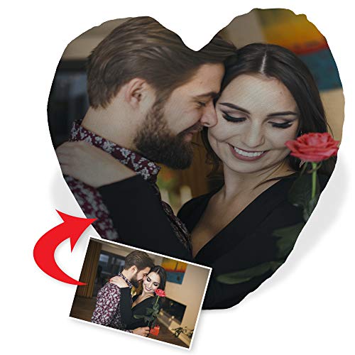 Lolapix Herzkissen mit Foto. Personalisierte Valentinsgeschenke. Beidseitig vollständig bis zur Naht Bedruckt. Inklusive Füllung. Verschiedene Größen. 45X45