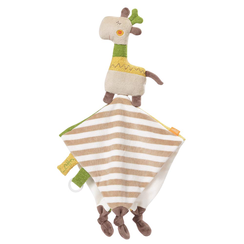 FEHN 059106 Schmusetuch Giraffe Deluxe / Spielkamerad, Einschlafhilfe & Stofftier-Schnuffeltuch mit Befestigungsring für Schnuller zum Greifen und Fühlen, für Babys und Kleinkinder ab 0+ Monaten