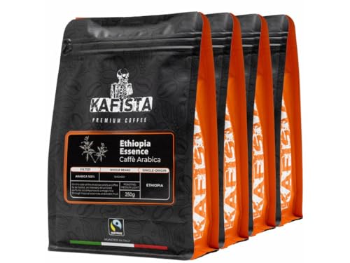 Kafista Premium Kaffee - Kaffeebohnen für Kaffeevollautomat und Espressomaschine aus Italien - Fairtrade - Spitzenkaffee - Barista Qualität (Ethiopia Essence, 4x250g)