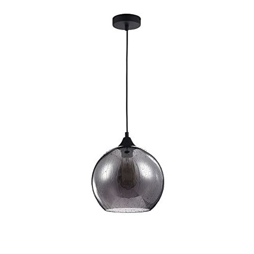 Moderne graue Pendelleuchte urban Kugelschirm aus getöntem Glas, Regentropfen, für Küche, Wohnzimmer, Esszimmer 1-flammig, exkl. E27 60W IP20 220V