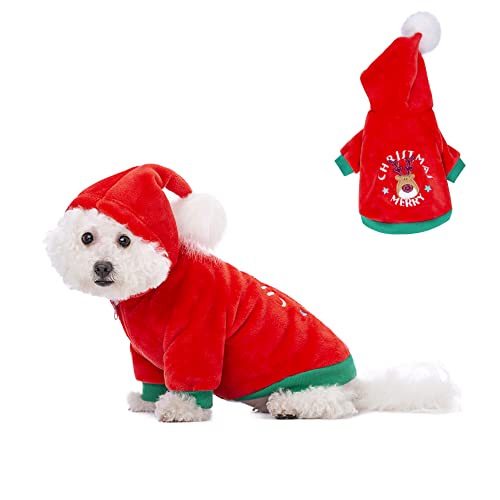 Weihnachtskleidung für kleine Hunde, Flanell, Welpen, Hunde, Kapuzenpullover mit Hut, Sweatshirt für kleine, mittelgroße Hunde, schönes Elch-Haustier-Sweatshirt, Katzenkleidung, super warm