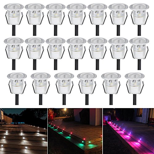 20er Set Bodeneinbaustrahler LED Ø30mm Aussen Treppen Einbaustrahler 0.3W IP67 Wasserdicht Boden Lampe RGB Farbwechsel-LED Terrasse Licht Küche Garten Einbauleuchten Poolbeleuchtung