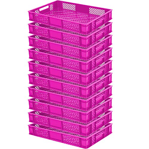 10x Stapelkorb/Eurobehälter durchbrochen, LxBxH 600x400x90 mm, pink, lebensmittelecht