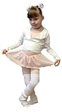 Kinder Ballettanzug aus Baumwolle, ROSA, Kurzarm, mit langem Voile-Röckchen