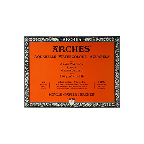 Arches 1795085 Aquarellpapier im Block (23 x 31 cm, 4-seitig geleimt, 300g/m² Grobkorn) 20 Blatt naturweiß