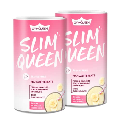 GymQueen Slim Queen Abnehm Shake 2x420g, Banana Milkshake, Leckerer Diät-Shake zum einfachen Abnehmen, Mahlzeitersatz mit wichtigen Vitaminen und Nährstoffen, nur 250 kcal pro Portion