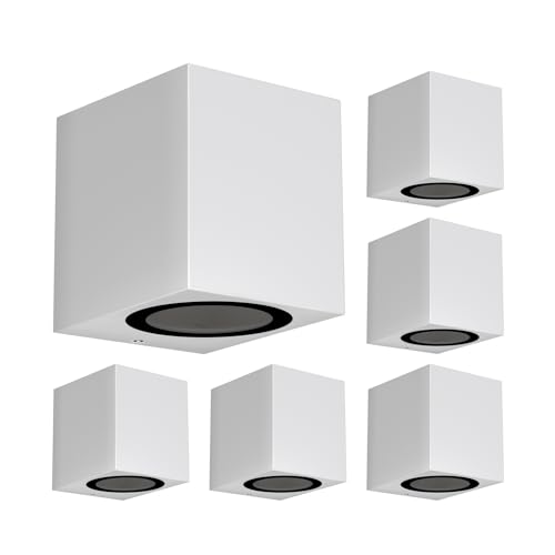 ledscom.de Leuchte ALSE Downlight für außen, weiß, Aluminium, eckig, GU10 LED Lampe, je 450lm weiß, 6 Stk.