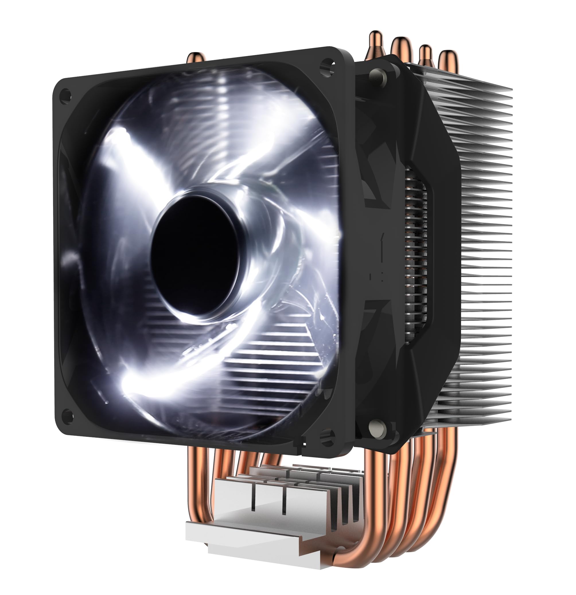 Cooler Master Hyper H411R CPU-Luftkühler - Low-Profile-Kühlsystem, Direktkontakt-Technologie, 4 Kupfer-Heatpipes, kompakter Aluminium-Kühlkörper mit 92mm weißem LED-PWM-Lüfter-AMD und Intel kompatibel