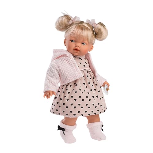 Llorens 1033144 Puppe Aitana mit blonden Haaren und blauen Augen, Babypuppe mit weichem Körper, inkl. Schnuller, 33 cm
