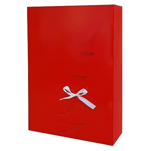 Premium Rote Weihnachtsbaum Geschenkbox – 12 Stk – 45x30x9 cm | Eingetragenes EU-Design | Satinband | Nachhaltige Verpackungslösung