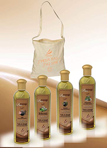 Camylle - Massageöl-Auswahln mit einer schönen Baumwolltasche als Geschenk mit vier Flaschen: 1 x 250ml Asie - 1 x 250ml Mediterranee - 1 x 250ml Orient - 1 x 250ml Polynesie