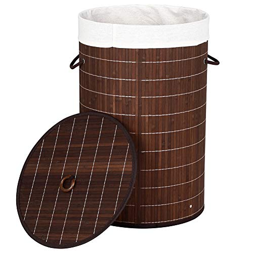 BAKAJI Schmutziger Wäschekorb aus Bambusholz und Stoff, zusammenklappbar, platzsparend, mit Deckel und Griffen, Fassungsvermögen 70 l, Größe 38 x 60 cm (braun)