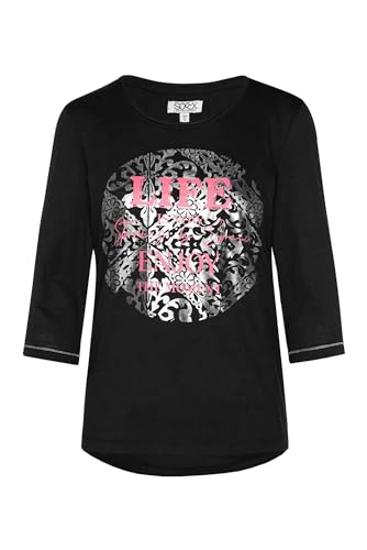 SOCCX Damen Shirt mit 3/4-Arm und rundem Print Black XL