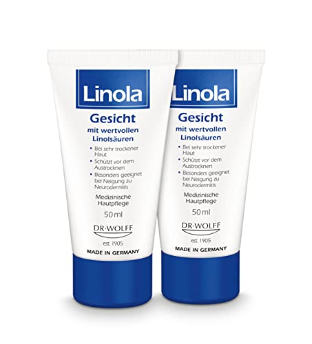 Linola Gesicht - 2 x 50 ml | Gesichtscreme bei trockener, empfindlicher und zu Neurodermitis neigender Haut | Medizinische Gesichtspflege ohne Mikroplastik