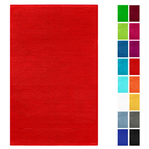 Lashuma Badvorleger Chenille Chili - Rot, Klassische Badematte aus 100% Baumwolle, 50x80 cm