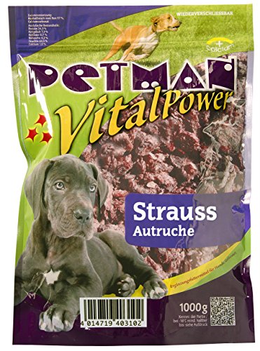 Petman Vital Power Strauß, 6 x 1000g-Beutel, Tiefkühlfutter, gesunde, natürliche Ernährung für Hunde, Hundefutter, BARF, B.A.R.F.