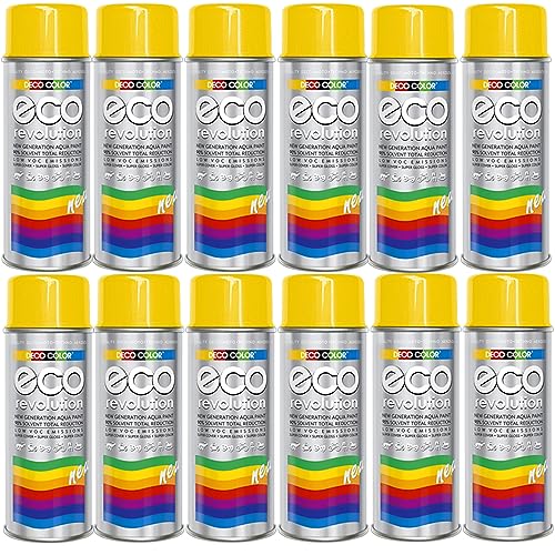 Fahrzeugteile Hoffmann 12er Sparpack Deco Color ECO Lackspray glänzend oder matt 400ml nach RAL freie Farbauswahl (12 Dosen ECO RAL 1023 Gelb Glanz)